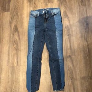 Pacsun Jegging Pants High Rise Jean Colorblock Blue Size 24 Women Raw Hem Boho